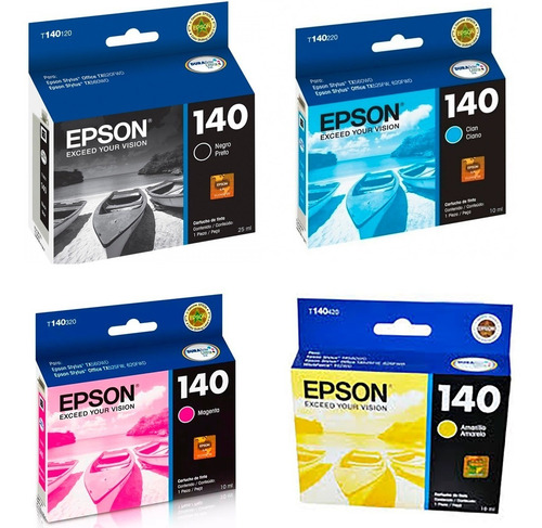 Imagen 1 de 5 de Combo Cartucho Epson T140 Negro + 3 Colores Original