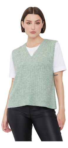 Sweater Mujer Vest Cuello V Verde Agua Corona