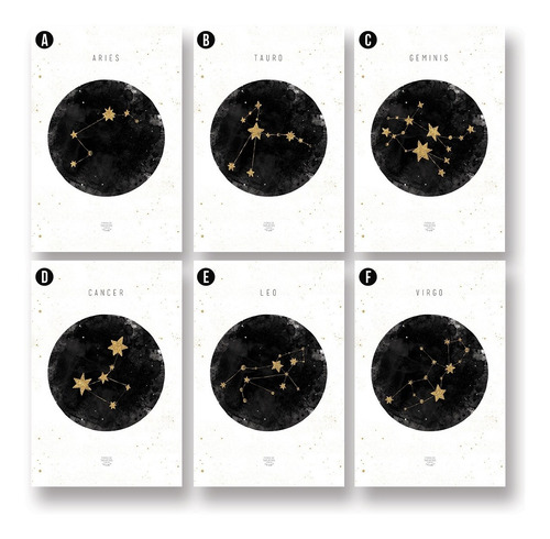 Imagen 3 de 10 de Set De 3 Cuadros (3 A4) Signos Zodíaco Luna A Elección