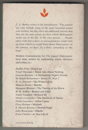 1960 Poesia Sonetos De Shakespeare En Ingles Dell Vintage (Usado)