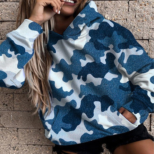 Sudadera De Manga Larga Con Capucha Con Estampado Camuflaje