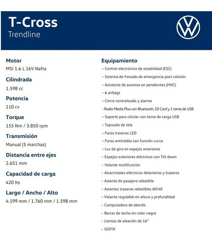 Imagen 16 de 16 de Volkswagen T-cross Trendline 1.6 16v 110cv Manual My21 #28