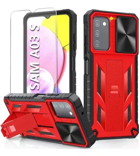 Funda Para Samsung Galaxy A03s - Roja + Soporte + Vidrio