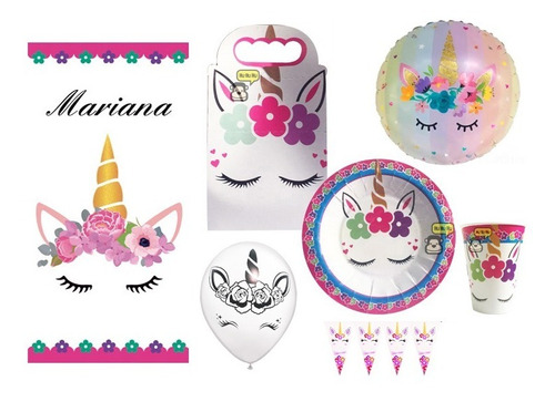 Unicornio Kit De Fiesta 40 Niños Dulceros Lona Baby Shower