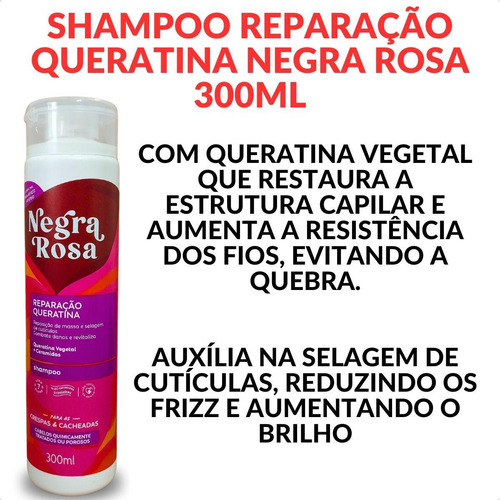 Shampoo Reparação Queratina Negra Rosa 300ml Lançamento