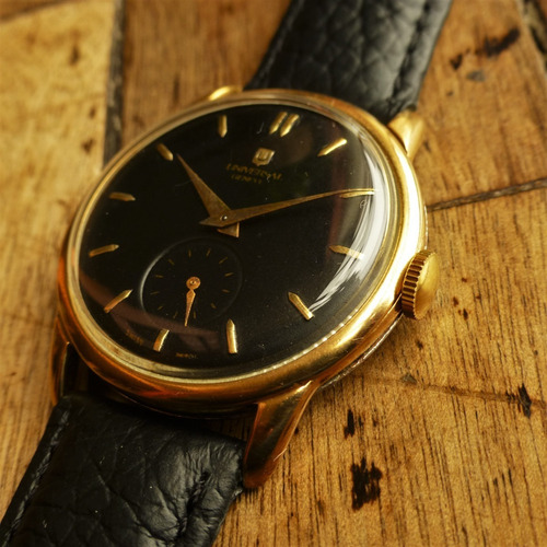 Imagen 3 de 8 de Universal Oro Enchapado Esfera Negra Antiguo Reloj 151221swt