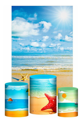 Kit Casado Praia Verão Trio Capa Cilindro Retangular Tecido