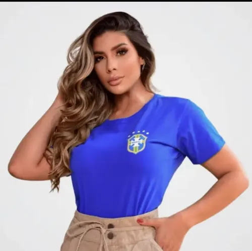 T-shirt Camiseta Feminina Copa do Mundo Brasil — R$ 40,57 em Mercado Livre, 10% OFF