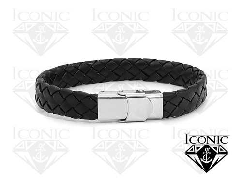 Pulsera Manilla Cuero Trenzado Acero Iconic Store