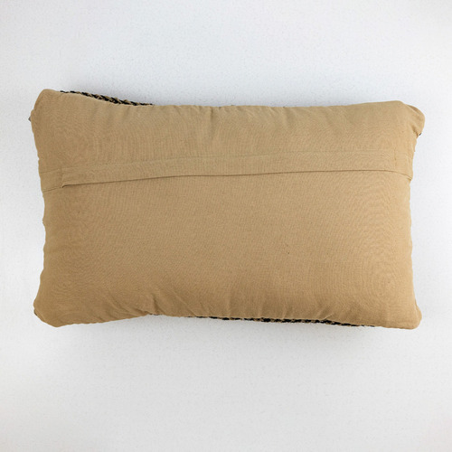 Cojín Chico Rectangular Tejido A Mano Yute Y Macramé Café Rayas