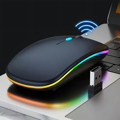 Mouse Sem Fio Recarregável Led Carregador Usb Preto Branco