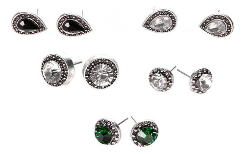 Zy Set De 5 Pares De Pendientes Con Circonitas Gota
