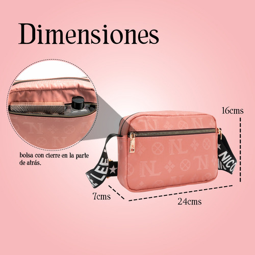 Bolsa Cruzada De Nicole Lee De Nylon Ss25 Acabado de los herrajes Níquel Color Rosa Correa de hombro Pink Diseño de la tela Pink