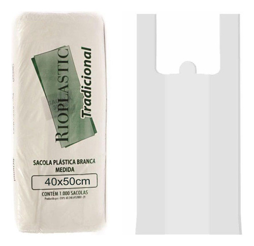 Sacola Plástica Média Branca 40x50cm - Rioplastic C/1000