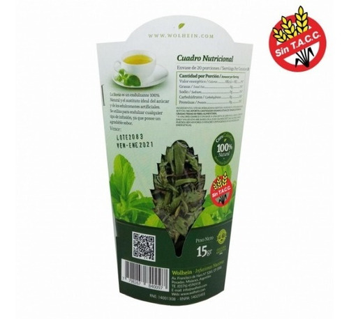 Imagen 4 de 4 de Hojas De Stevia X15grs. Wolhein Infusiones Nuestras.