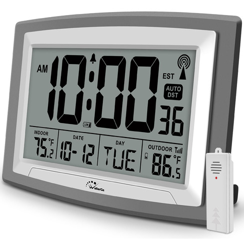 Wallarge Reloj Atómico Con Temperatura Exterior E Interior,