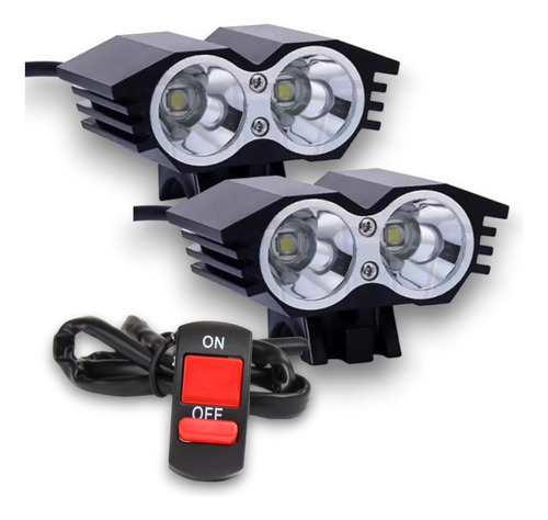 Juego De Faros Led Buho 20w Auxiliar Moto Tecla Switch A-vip