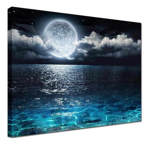 ~? Lingula Blue Moon Wall Decor Painting - Modern Ocean Land