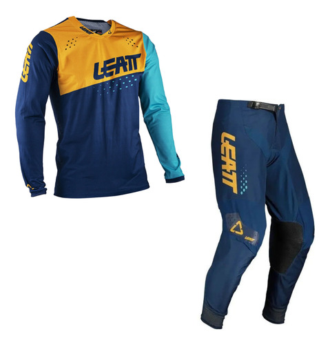 Conjunto Motocross Leatt 4.5 Moto Trilha Bike Gold Blue Top