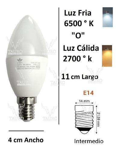 Foco Vela Led 7w Base E14 Luz Blanca O Cálida 12 Pza Oferta