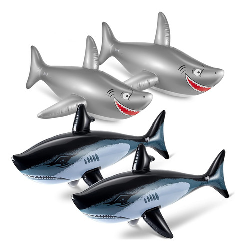 4 Piezas De Tiburón Inflable Flotador De Tiburón Juguete De 