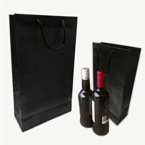 Bolsas De Papel Negro 2 Botellas Con Manija Pack X 100 Unid