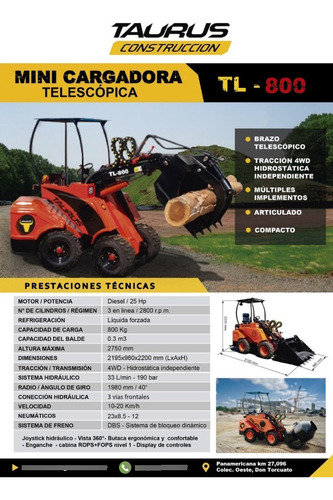 Pala Cargadora Manipulador Tl 800 Taurus Maquinaria Vial