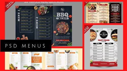 Pack Cartas Menú Restaurantes Comida Diseños Editables #v318