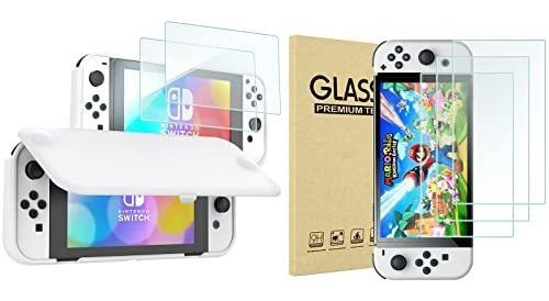 Funda Para Switch Oled 2021 Blanco Con Protector De Pantalla