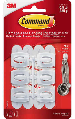 Set De  Mini Ganchos Blancos 3m Command Soporta 225g