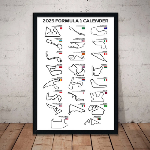 Cuadro Circuito 2023 Formula 1 51x36 Madera Vidrio Poster F1