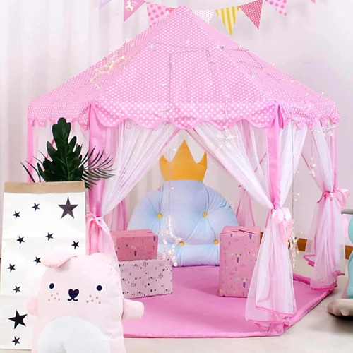 Casa De Campaña Portátil Castillo Princesa Rosa Con Luces