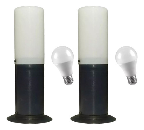 Pack X 2 Aplique Tubo Difusor Farol De Pvc Para Jardin Caminero Sendero Apto Exterior Con Lampara Led Luz Fria