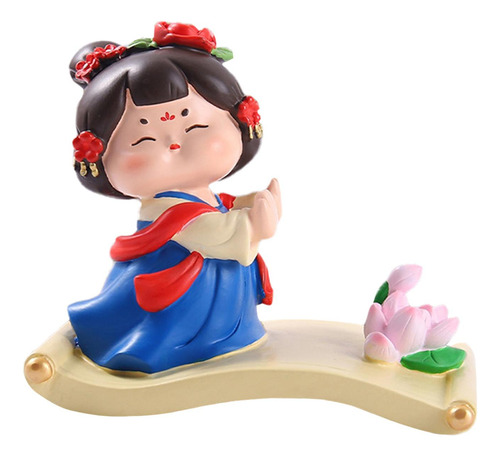 Figura De Niña Antigua, Adorno De Escritorio, Soporte Azul