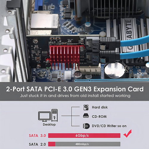 Placa Adaptadora 2 Portas Sata 3 6gbps Pci-e X1 X2 X4 X8 X16