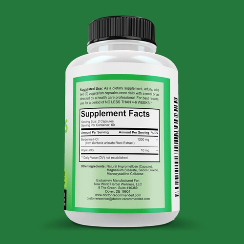 Doctor Recommended Supplements Berberine Plus - 120 Cáp Sin Sabor