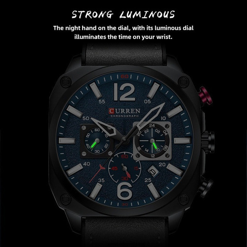 Relojes de cuarzo de cuero de lujo Curren para hombre 8398 con fondo azul