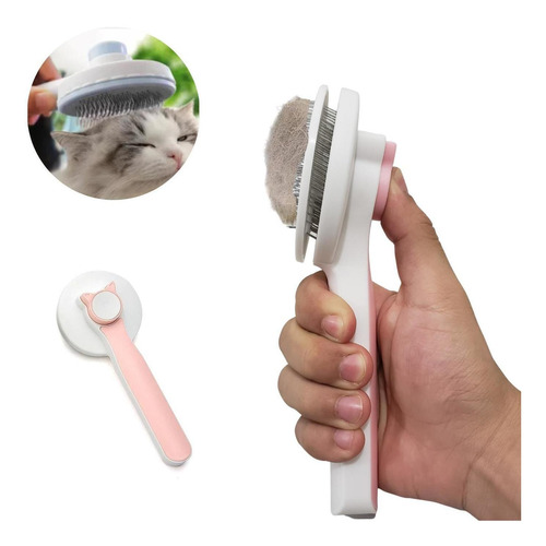 Escova Pet Massageadora Auto-limpante Macia Cão E Gatos Rosa