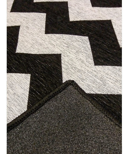 Tapete Sala Geometrico Chevron Zigzag 200x250 Cm Preto Prata