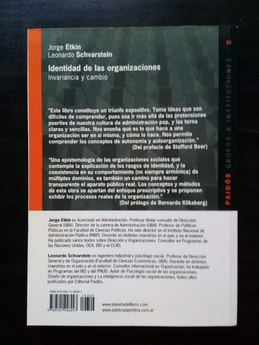 Identidad De Las Organizaciones Jorge Etkin Y Otro Ed Paidos