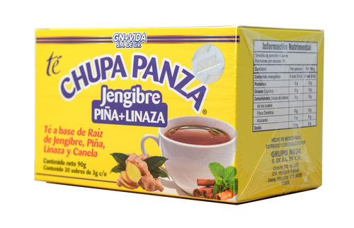 Imagen 2 de 5 de Té Chupa Panza (jengibre, Piña Y Linaza) 30 Sobres De 3g C/u Gn+vida