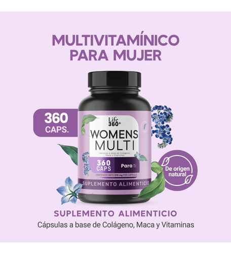 Imagen 2 de 5 de Multivitaminico Mujer 360 Capsulas Vitaminas Para Mujer Life Sabor Sin Sabor (vitaminas Mujer)