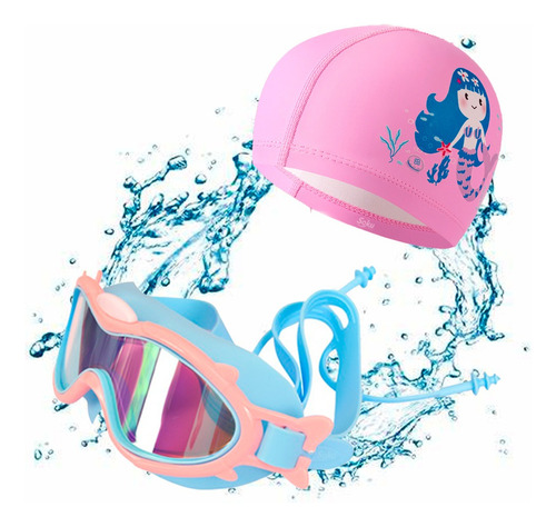 Set Natación Gorra Gafas Buceo Ajustable Niños 2-14 Años Color Talla M Celeste