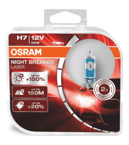 Imagen 1 de 7 de Lamparas H7 12v 55w Osram Night Breaker Laser 150% + Luz