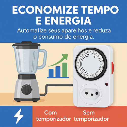 Timer Temporizador Analógico Mecânico Bivolt 110/220v Tomada
