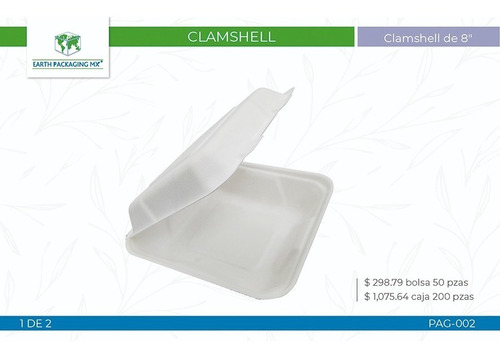 Pag-002 Clamshell Biodegradable De 8 Pulgadas Sin Divisiones