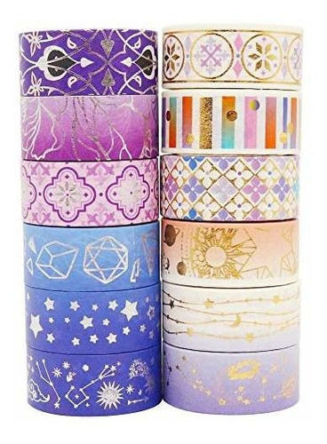 Lámina de oro 15MM de ancho 12 Rollo YUBBAEX Washi Tape Set cinta adhesiva decorativa Washi Glitter Adhesivo de Cinta Decorativa para DIY Crafts Scrapbooking 