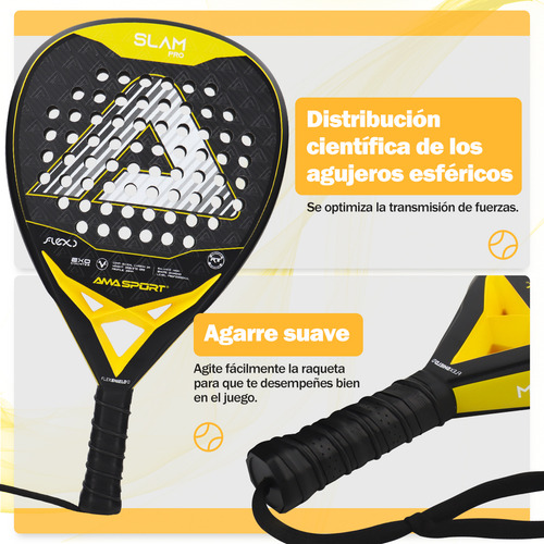 Pala De Padel Amasport 100% Carbono 355g Color Amarillo