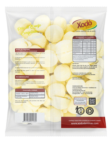 Pão de Queijo Congelado Tradicional Xodó de Minas Pacote 3kg