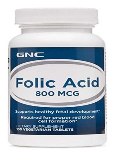 Ácido Fólico 800 Mcg Gnc 100 Tabletas